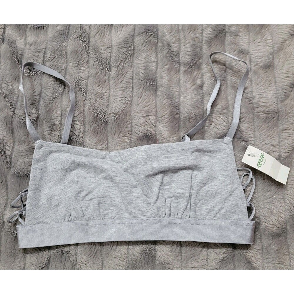 Aerie XS Gray Lace Up Sides Lightweight Wire Free Bra Bralette NWT